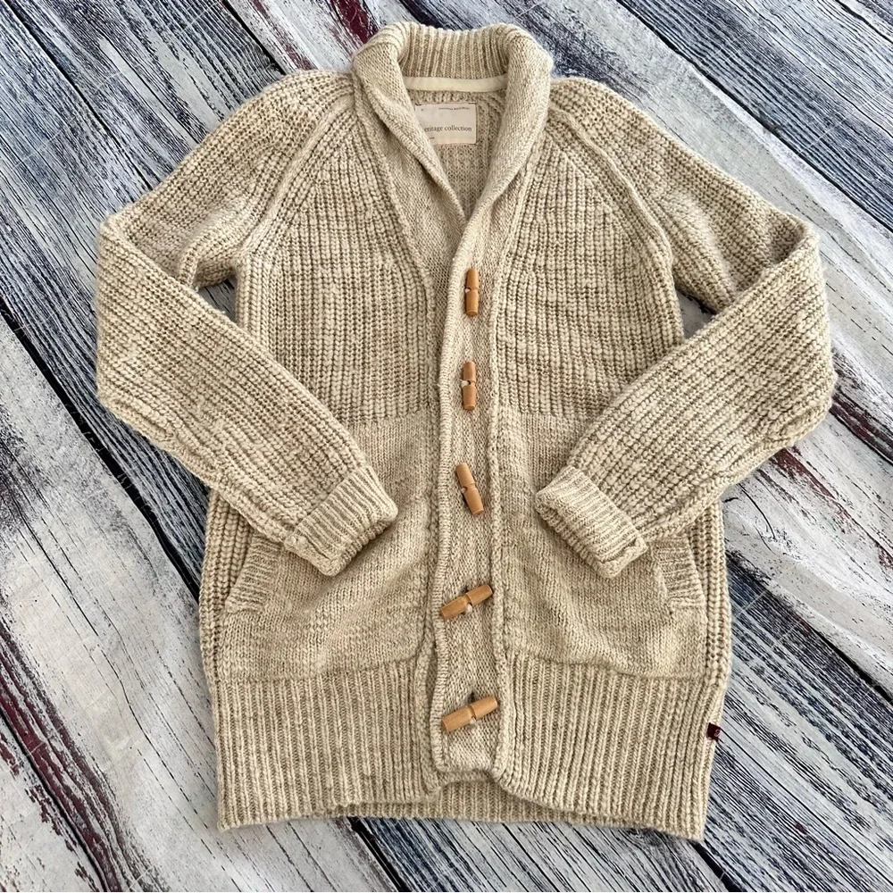 Banana Republic Heritage Men's Cream Shawl Collar Toggle Wool Blend Cardigan